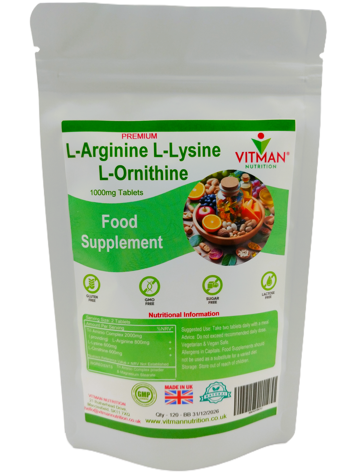 Pure Natural L-Arginine L-Lysine L-Ornithine Tablets