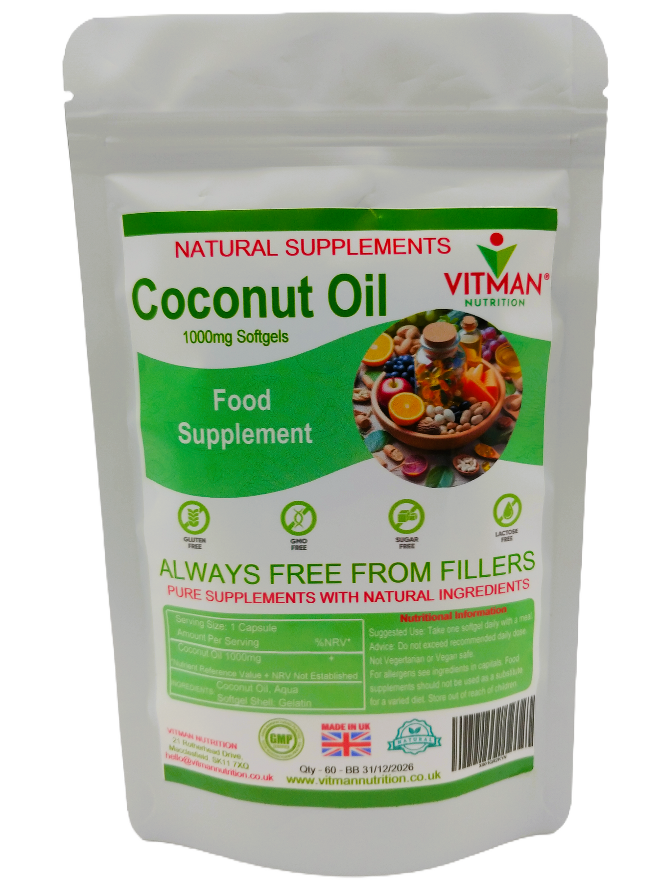 Pure Natural Organic Coconut Oil 1000mg– VitMan Nutrition