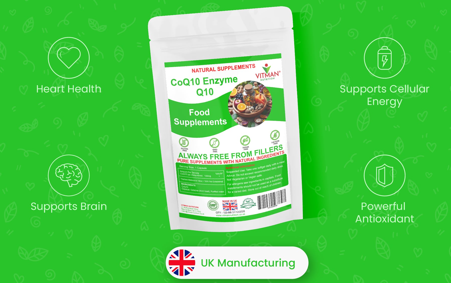 Pure Natural Co Enzyme Q10 100mg– VitMan Nutrition