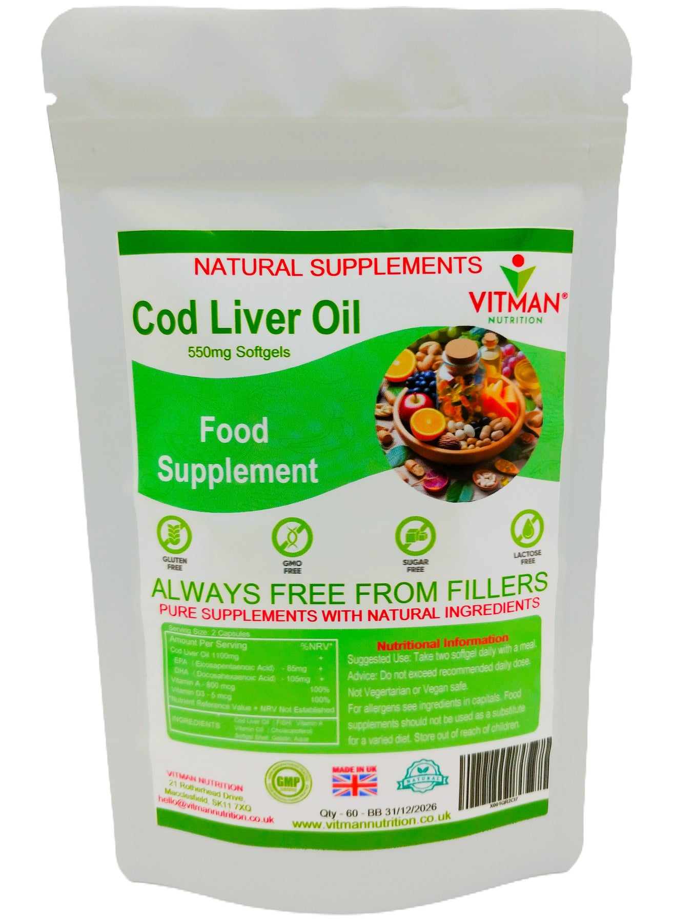Pure Natural Cod Liver Oil 550mg– VitMan Nutrition