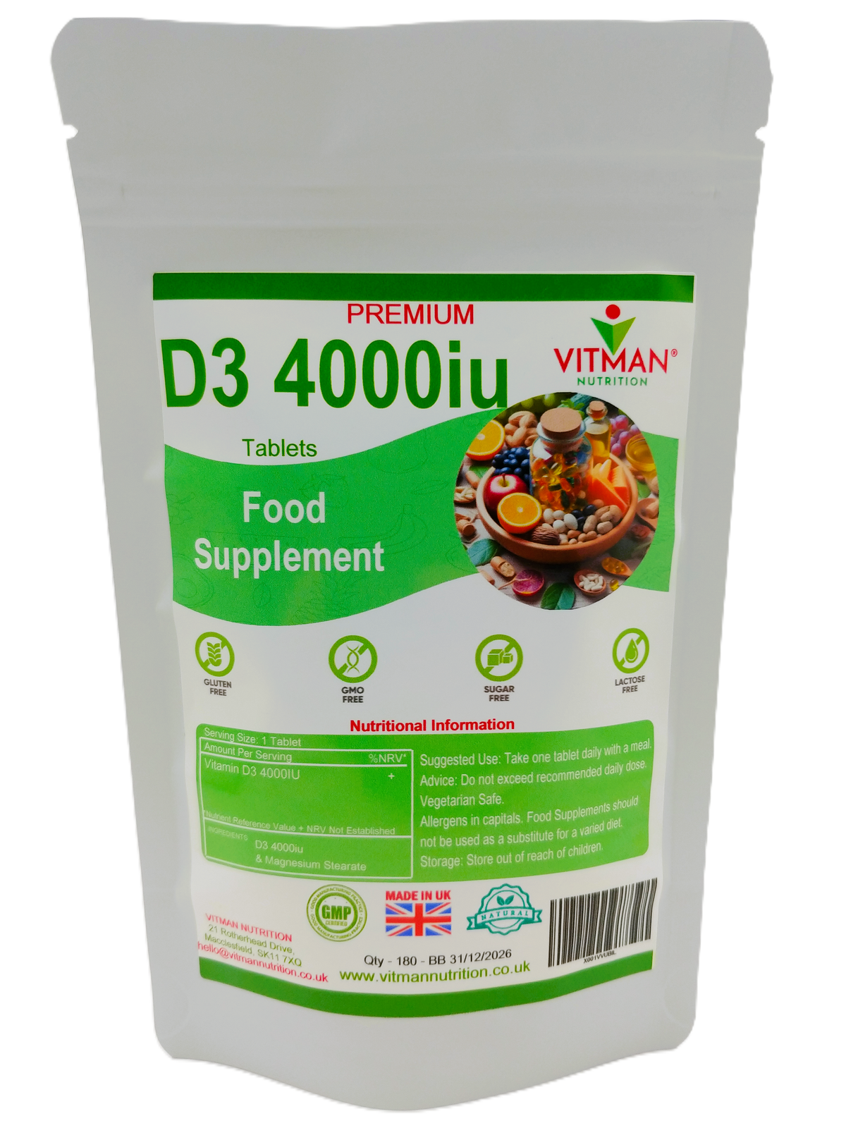 Pure Vitamin D3 Tablets 4000iu