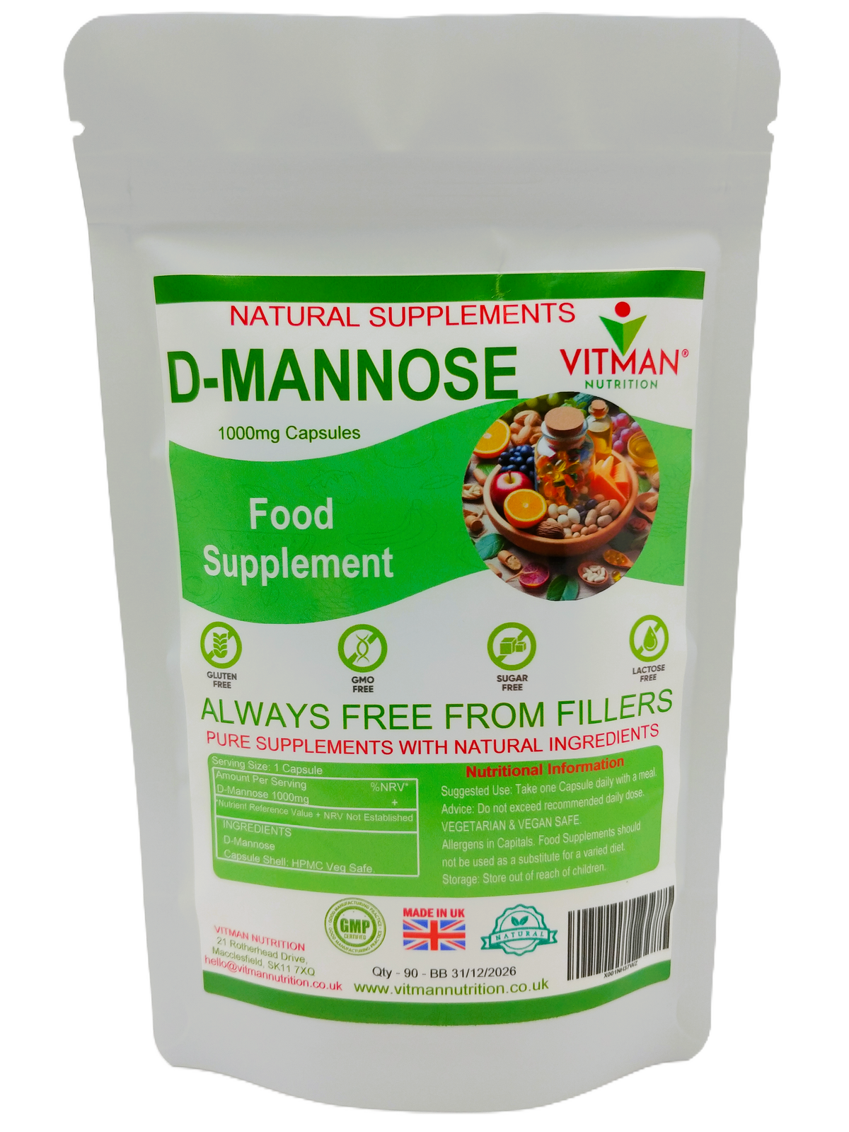 Pure Natural D-Mannose 1000mg