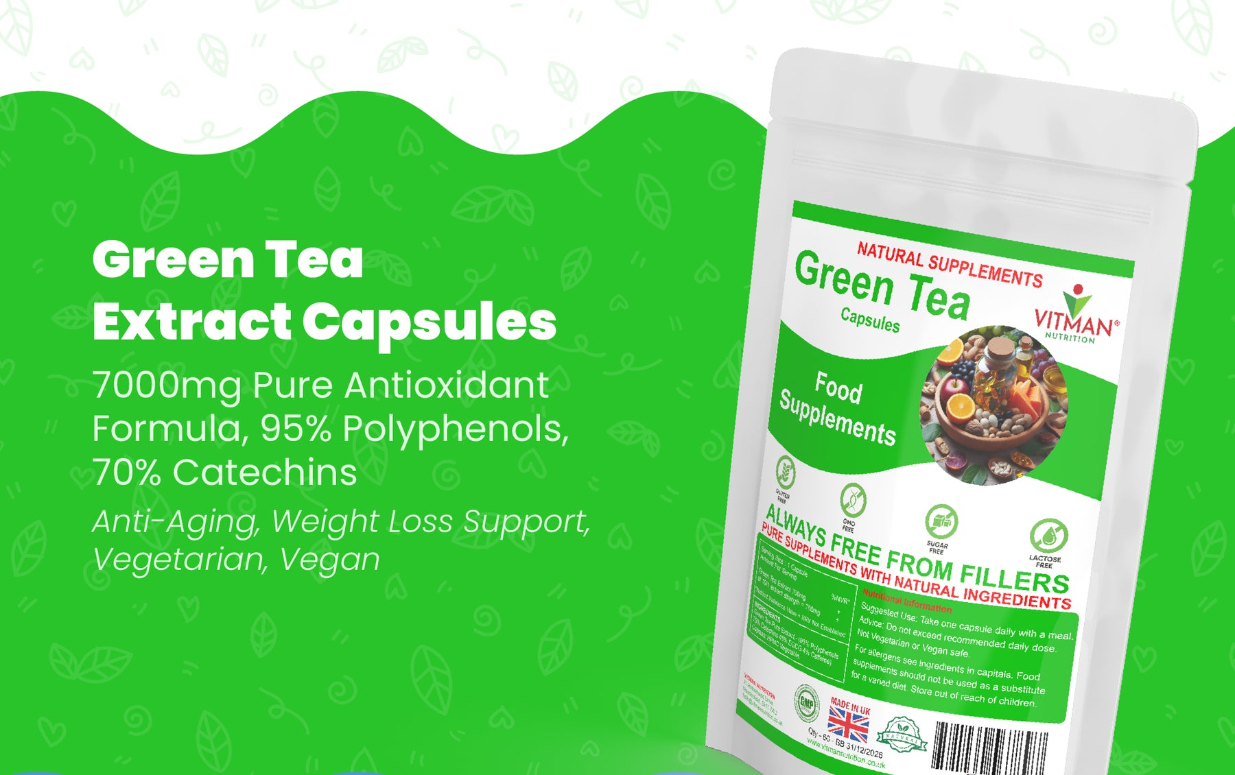 Pure Natural Green Tea Extract Capsules– VitMan Nutrition