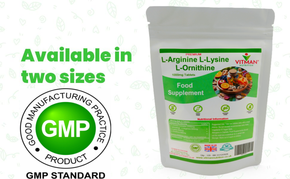 Pure Natural L-Arginine L-Lysine L-Ornithine Tablets