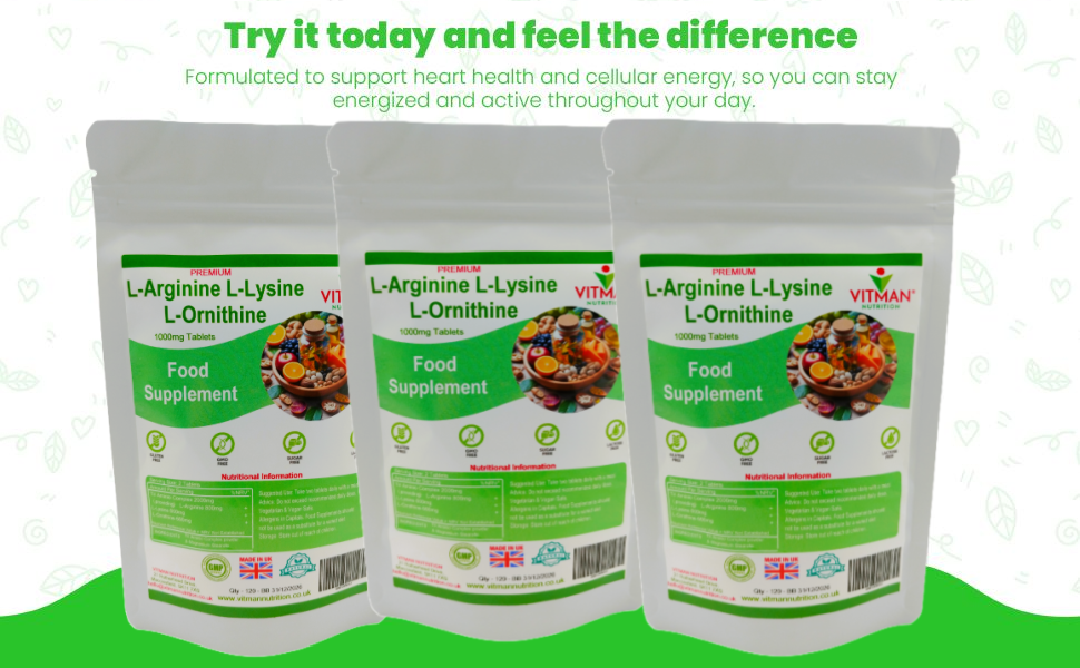 Pure Natural L-Arginine L-Lysine L-Ornithine Tablets