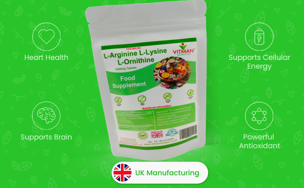 Pure Natural L-Arginine L-Lysine L-Ornithine Tablets